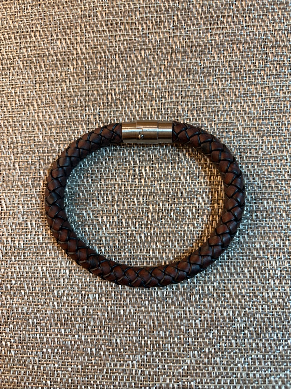 Men's Braided Brown Leather Bracelet with Stainless-Steel Clasp